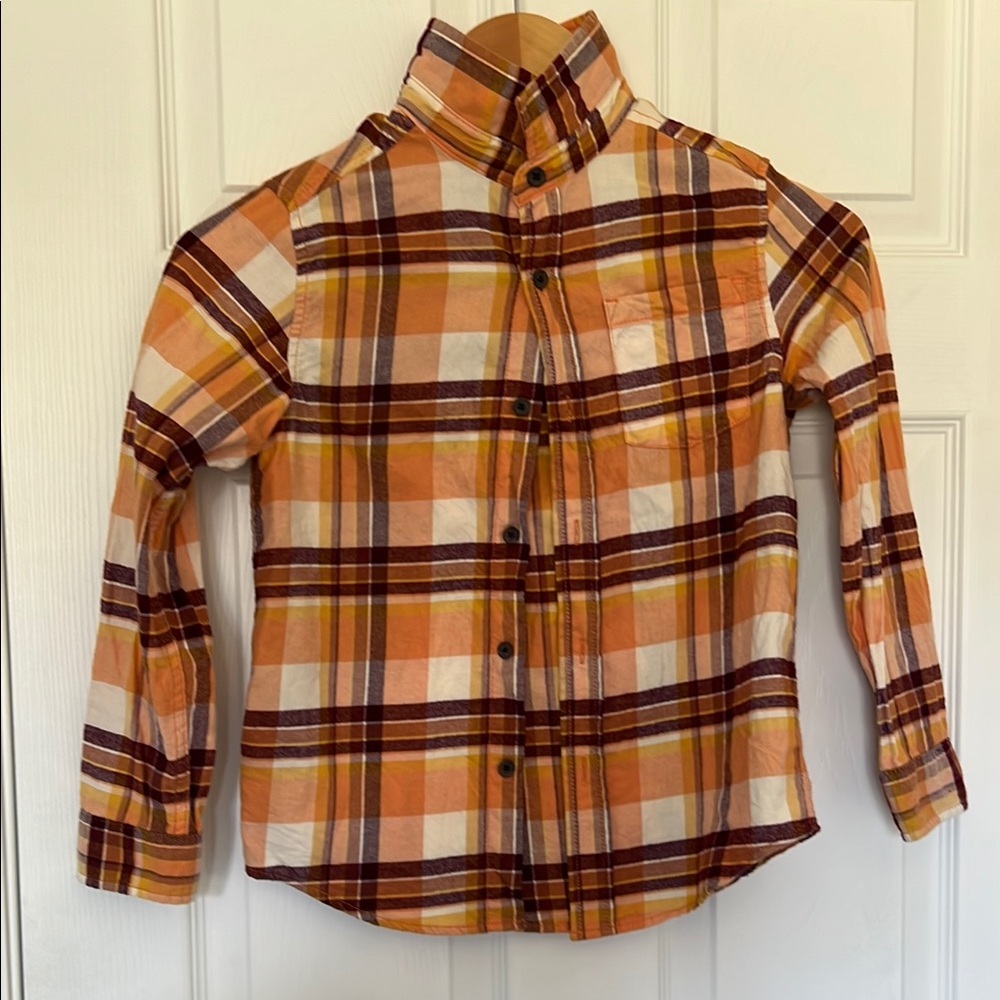 Cat & Jack Orange and Yellow Plaid Button Down Shirt